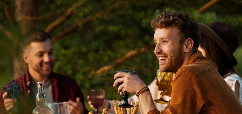 Friends outside having a party